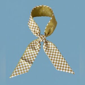 🎀Gold and White Checker Pattern Chic Twilly | Versatile Hair, Neck, or Bag Scarf